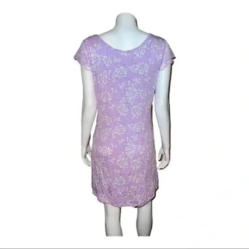 Charter Club Purple Chainstitch Floral Lace-Sleeve Chemise Nightgown XS NWT